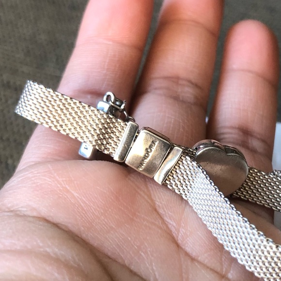 PANDORA Reflection Bracelet w/ Heart & Safety Chain Clip Charm Size: 6.3 " - Picture 9 of 12